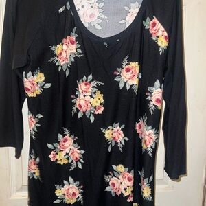 Floral Black Long Sleeve Top